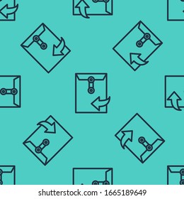 Black line Envelope icon isolated seamless pattern on green background. Received message concept. New, email incoming message, sms. Mail delivery service.  Vector Illustration