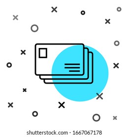 Icono sobre línea negra aislado en fondo blanco. Símbolo de carta de mensaje de correo electrónico. Formas dinámicas aleatorias. Ilustración vectorial