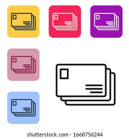 Black line Envelope icon isolated on white background. Email message letter symbol. Set icons in color square buttons. Vector Illustration