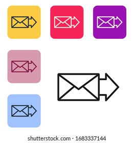 Black line Envelope icon isolated on white background. Email message letter symbol. Set icons in color square buttons. Vector Illustration