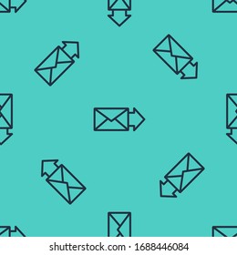 Icono de Sobre de línea negra aislado sin fisuras en fondo verde. Símbolo de carta de mensaje de correo electrónico. Ilustración vectorial