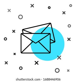 Icono sobre línea negra aislado en fondo blanco. Símbolo de carta de mensaje de correo electrónico. Formas dinámicas aleatorias. Ilustración vectorial