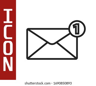 Black line Envelope icon isolated on white background. Received message concept. New, email incoming message, sms. Mail delivery service.  Vector Illustration
