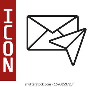 Schwarze Linie Umschlag Symbol einzeln auf weißem Hintergrund. E-Mail-Nachrichtenbriefsymbol. Vektorillustration-Illustration