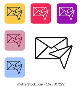 Schwarze Linie Umschlag Symbol einzeln auf weißem Hintergrund. E-Mail-Nachrichtenbriefsymbol. Die Symbole werden in den Tasten für das Farbquadrat eingestellt. Vektorillustration-Illustration