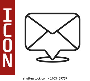 Icono sobre línea negra aislado en fondo blanco. Símbolo de carta de mensaje de correo electrónico. Ilustración vectorial