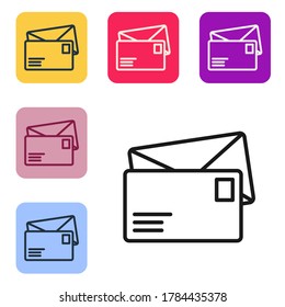 Schwarze Linie Umschlag Symbol einzeln auf weißem Hintergrund. E-Mail-Nachrichtenbriefsymbol. Die Symbole werden in den Tasten für das Farbquadrat eingestellt. Vektorgrafik