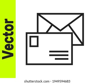Black line Envelope icon isolated on white background. Email message letter symbol.  Vector