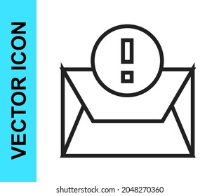 Black line Envelope icon isolated on white background. Received message concept. New, email incoming message, sms. Mail delivery service.  Vector