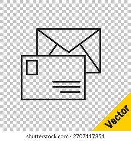 Black line Envelope icon isolated on transparent background. Email message letter symbol.  Vector