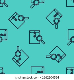 Black line Envelope mail with magnifying glass icon isolated seamless pattern on green background.  Vector Illustration