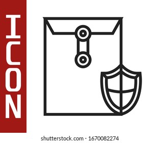 Black line Envelope with shield icon isolated on white background. Insurance concept. Security, safety, protection, protect concept.  Vector Illustration