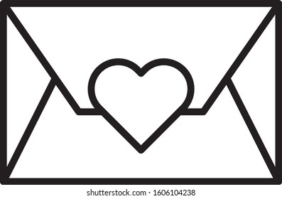 Black line Envelope with Valentine heart icon isolated on white background. Message love. Letter love and romance.  Vector Illustration