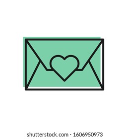 Black line Envelope with Valentine heart icon isolated on white background. Message love. Letter love and romance.  Vector Illustration