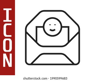 Black line Envelope with Valentine heart icon isolated on white background. Message love. Letter love and romance.  Vector