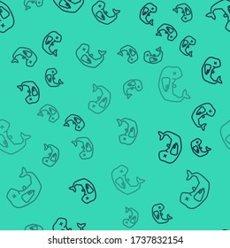 Black line Environment protection concept whale dead icon isolated seamless pattern on green background. Vector Illustration