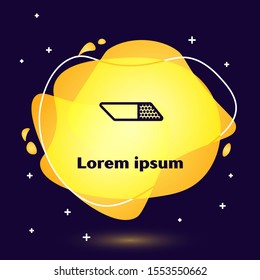 Black line Eraser or rubber icon isolated on dark blue background. Abstract banner with liquid shapes. Vector Illustration