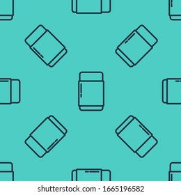 Black line Eraser or rubber icon isolated seamless pattern on green background.  Vector Illustration