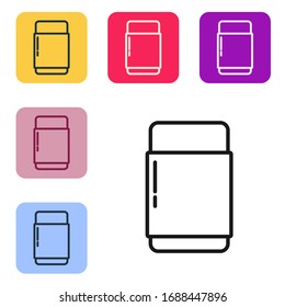 Black line Eraser or rubber icon isolated on white background. Set icons in color square buttons. Vector Illustration