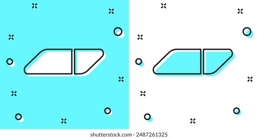 Black line Eraser or rubber icon isolated on green and white background. Random dynamic shapes. Vector Illustration