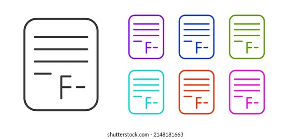 Black line Exam paper with incorrect answers survey icon isolated on white background. Bad mark of test results. Set icons colorful. Vector