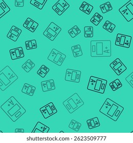 Black line Exam sheet with A plus grade icon isolated seamless pattern on green background. Test paper, exam, or survey concept. School test or exam.  Vector