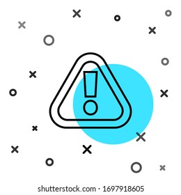 Marca de exclamación de línea negra en icono triángulo aislado en fondo blanco. Signo de advertencia de peligro, cuidado, atención, advertencia de peligro importante. Formas dinámicas aleatorias. Ilustración vectorial