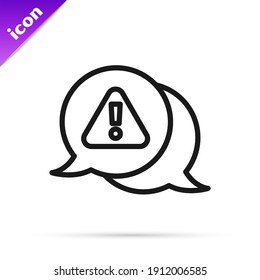 Black line Exclamation mark in triangle icon isolated on white background. Hazard warning sign, careful, attention, danger warning sign.  Vector
