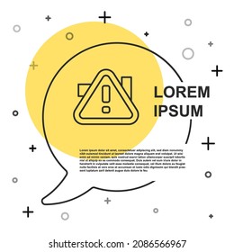 Marca de exclamación de línea negra en el icono del triángulo aislado en fondo blanco. Signo de advertencia de peligro, cuidado, atención, advertencia de peligro importante. Formas dinámicas aleatorias. Vector