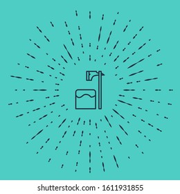 Black line Executioner axe in tree block icon isolated on green background. Hangman, torturer, executor, tormentor, butcher, headsman. Abstract circle random dots. Vector Illustration