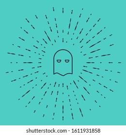 Black line Executioner mask icon isolated on green background. Hangman, torturer, executor, tormentor, butcher, headsman icon. Abstract circle random dots. Vector Illustration