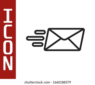 Icono de sobre Express de línea negra aislado en fondo blanco. Símbolo de carta de mensaje de correo electrónico. Ilustración vectorial