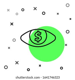 Black line Eye with dollar icon isolated on white background.  Vector Illustration
