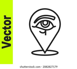 Black line Eye of Horus icon isolated on white background. Ancient Egyptian goddess Wedjet symbol of protection, royal power and good health.  Vector