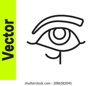 Black line Eye of Horus icon isolated on white background. Ancient Egyptian goddess Wedjet symbol of protection, royal power and good health.  Vector