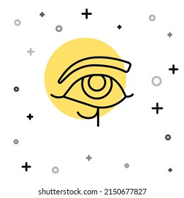 Black line Eye of Horus icon isolated on white background. Ancient Egyptian goddess Wedjet symbol of protection, royal power and good health. Random dynamic shapes. Vector