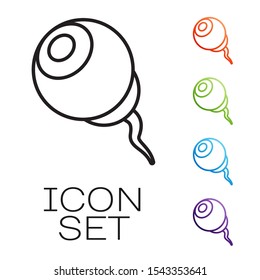 Black line Eye icon isolated on white background. Happy Halloween party. Set icons colorful. Vector Illustration