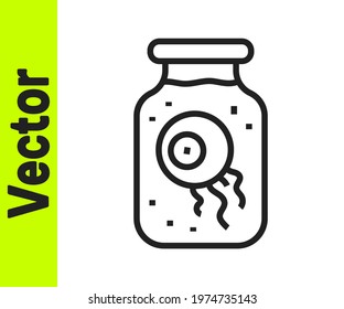Black line Eye in a jar icon isolated on white background. Happy Halloween party.  Vector