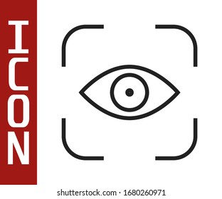 Icono de escaneo de ojos de línea negra aislado en fondo blanco. Escaneando el ojo. Símbolo de comprobación de seguridad. Signo de ciberojo. Ilustración vectorial