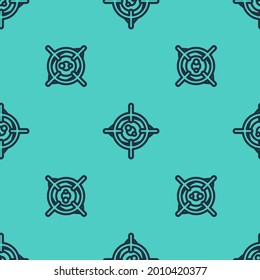 Black line Eye scan icon isolated seamless pattern on green background. Scanning eye. Security check symbol. Cyber eye sign.  Vector