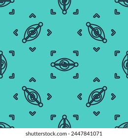 Línea negra Icono de exploración ocular aislado patrón sin fisuras sobre fondo verde. Ojo escaneado. Símbolo de comprobación de seguridad. Signo de ojo cibernético.  Vector