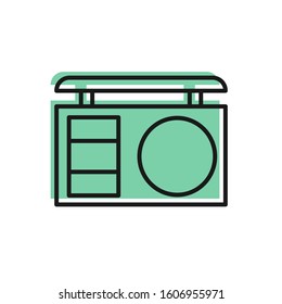 Black line Eye shadow palette with brush icon isolated on white background.  Vector Illustration