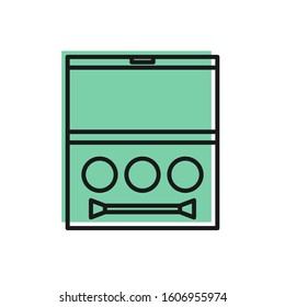 Black line Eye shadow palette with brush icon isolated on white background.  Vector Illustration