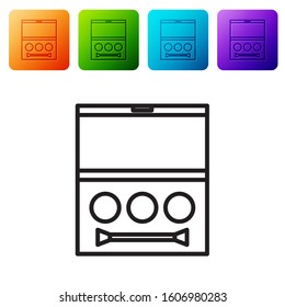 Black line Eye shadow palette with brush icon isolated on white background. Set icons in color square buttons. Vector Illustration