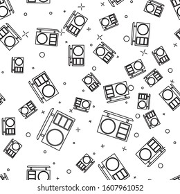Black line Eye shadow palette with brush icon isolated seamless pattern on white background.  Vector Illustration