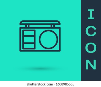 Black line Eye shadow palette with brush icon isolated on green background.  Vector Illustration