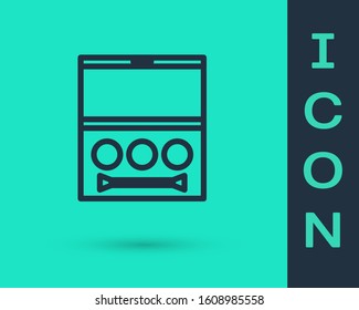 Black line Eye shadow palette with brush icon isolated on green background.  Vector Illustration