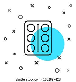 Black line Eye shadow palette with brush icon isolated on white background. Random dynamic shapes. Vector Illustration