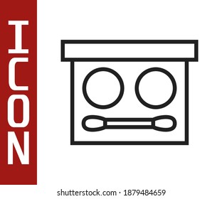 Black line Eye shadow palette with brush icon isolated on white background.  Vector