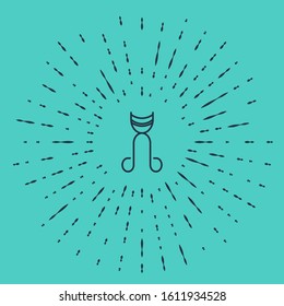 Black line Eyelash curler icon isolated on green background. Makeup tool sign. Abstract circle random dots. Vector Illustration
